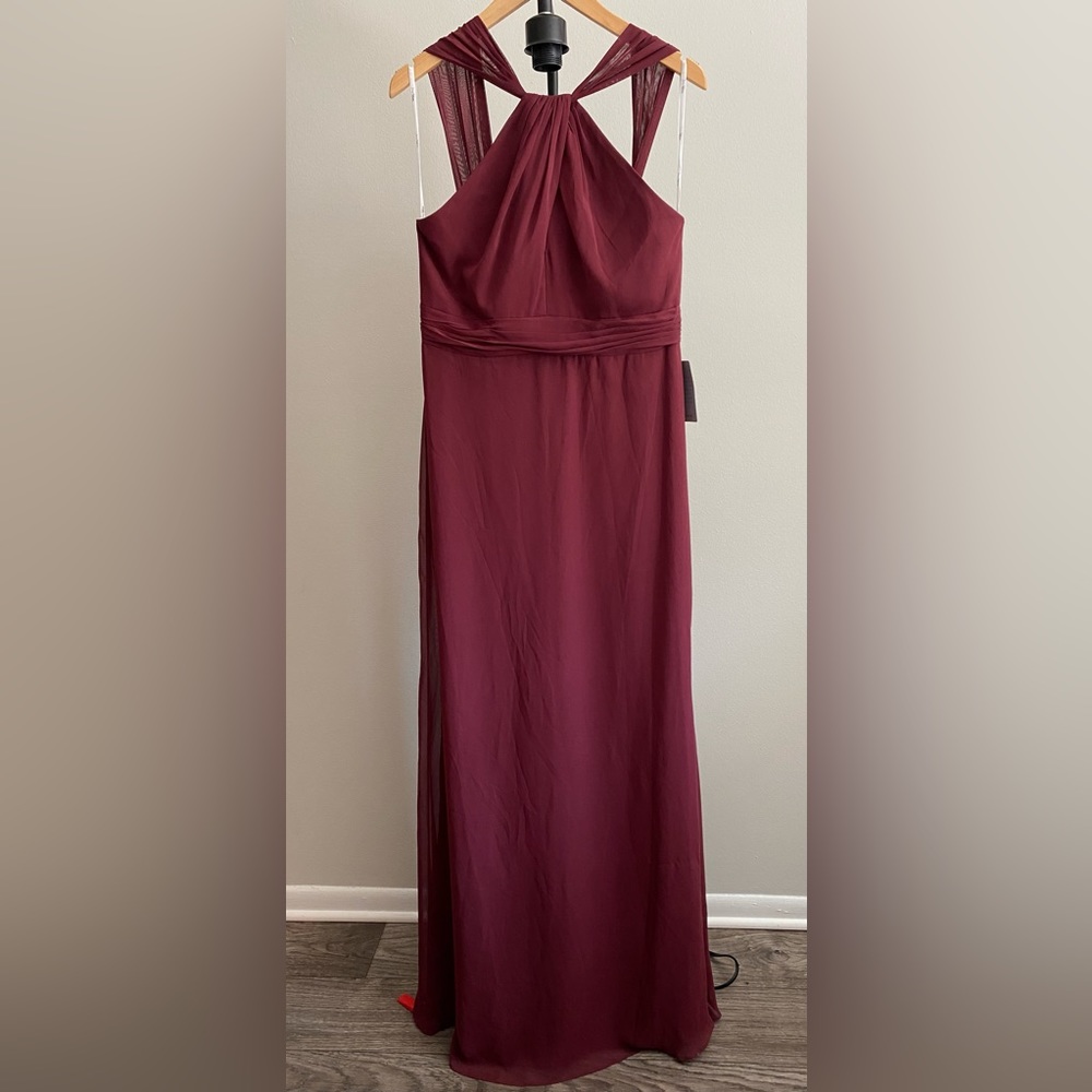 Jenny Packham - NWT Twist Halter Chiffon Trumpet Dress Size  12 in Cabernet